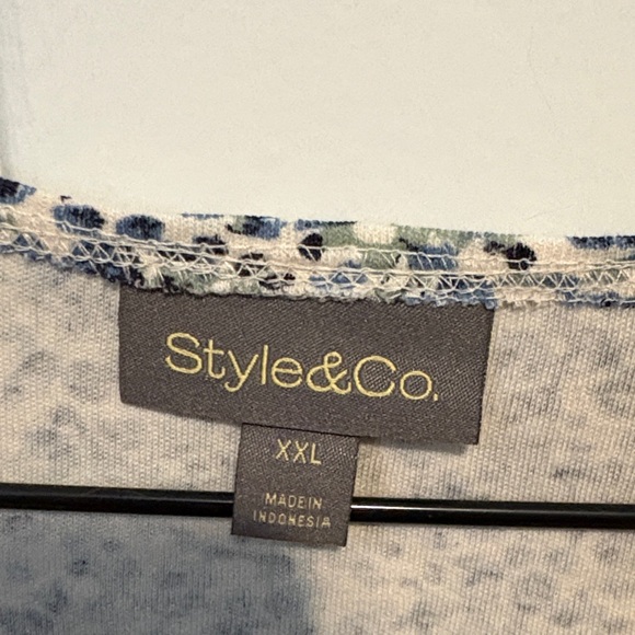 Style & Co. Green and Lilac  Floral Long Sleeve Top - Picture 2 of 5